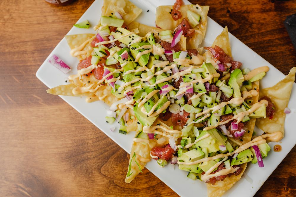 Poke nachos with sushi-grade ahi tuna